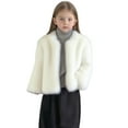 thumbnail image 1 of Girls Fuzzy Faux Fur Coat Casual Cute Open Front Long Sleeve Jacket Kids Lightweight Winter Warm Shaggy Outerwear 1-12 Years, 1 of 5