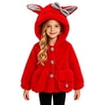 thumbnail image 1 of Girls Fuzzy Fleece Hooded Coat Button Down Long Sleeve Warm Outerwear with Matching Small Bag Red 3-4 Years, 1 of 7