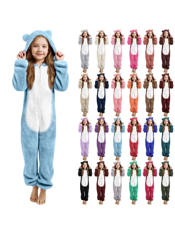 Girls Fuzzy Fleece Hooded Zip Up Jumpsuit Warm Winter Clothes