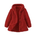 thumbnail image 1 of Girls Fuzzy Fleece Hoodies Jacket Casual Button Down Sherpa Overcoat Faux-Fur Hooded Coat Fall Winter Outwear, 1 of 5