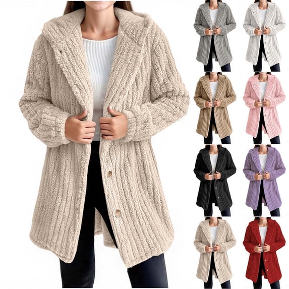 Girls Fuzzy Fleece Hoodies Jacket Casual Button Down Sherpa Overcoat Kids Lightweight Hooded Coat Fall Winter Outwear