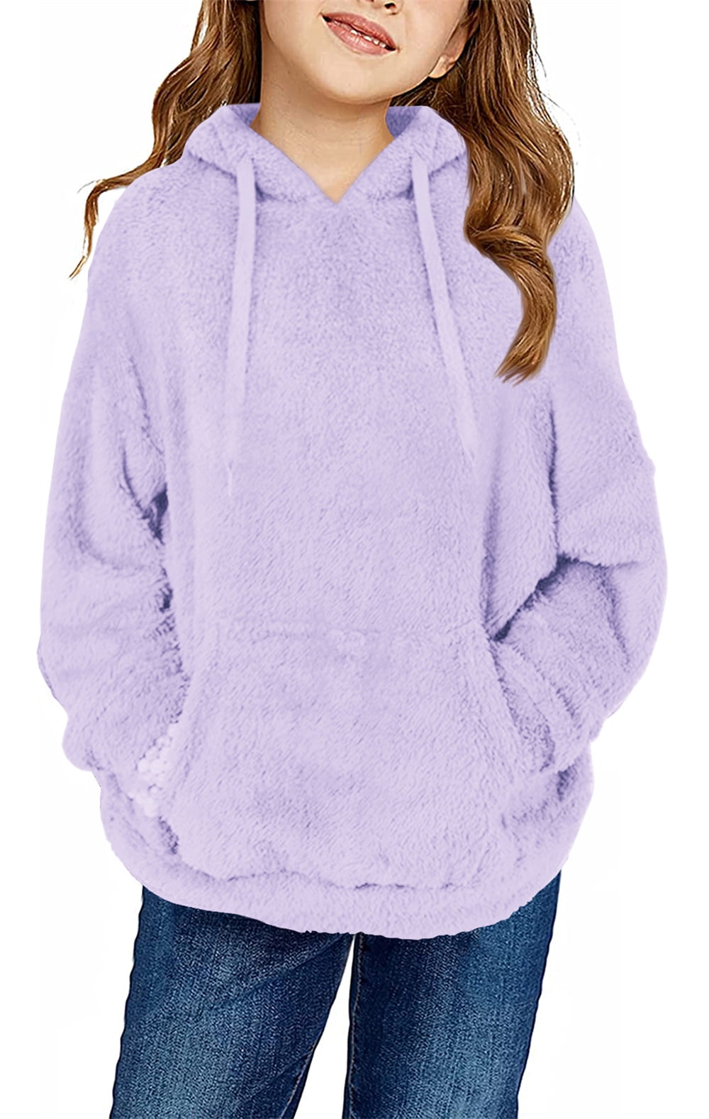 Girls Fuzzy Fleece Pullover Hoodies Sweatshirt Casual Loose Coat with Pockets 4 15 Years Walmart