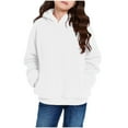 thumbnail image 1 of Girls Fuzzy Fleece Pullover Hoodies Sweatshirt Casual Loose Outwear Coat with Pockets White 12-13 Years, 1 of 6