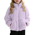 thumbnail image 1 of Girls Fuzzy Fleece Sherpa Jacket Casual Stand Collar Zipper Up Coat Long Sleeve Solid Color Warm Winter Outerwear with Pocket, 1 of 5