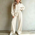 thumbnail image 1 of Girls Fuzzy Fleece Sweatsuits Tween Size 12-13 2 Piece Outfits Long Sleeve Half Zip Pullover Sweatshirt Top and Wide Leg Sweatpants Set Winter Warm Tracksuit Activewear, 1 of 5