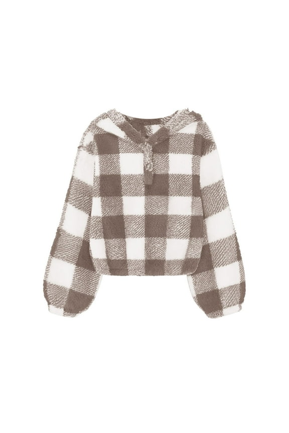 Girls Fuzzy Hooded Fuzzy Pullover Hoodies Loose Button Down Pullover Jacket Long Sleeves Comfy Winter Fall Coat Top for Kid Girls 7-8 Years