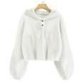 thumbnail image 1 of Girls Fuzzy Hooded Fuzzy Pullover Hoodies Loose Button Pullover Oversized Cozy Long Sleeves Winter Girls Fuzzy Jacket for Kid Girls 4-5 Years, 1 of 4