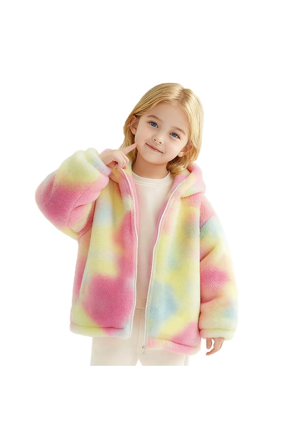 Girls' Fuzzy Hooded Jacket Fall Winter Full Zip Sherpa Fleece Colorful Coat Long Sleeve Warm Casual Outerwear