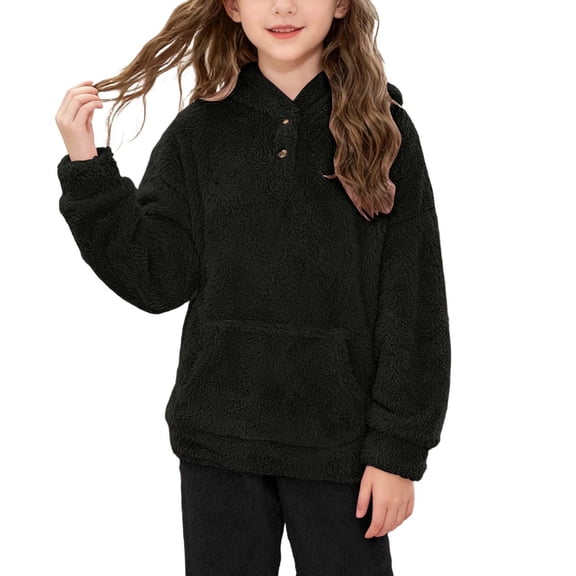 Girls Fuzzy Hoodie Long Sleeve Black Hoodie Casual Pullover Tween Clothes Girls Size 11-12 Years