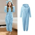 thumbnail image 1 of Girls Fuzzy Pajamas Fleece Zip Up Jumpsuits Fuzzy Flannel Winter Warm Rompers Fleece Bear Onesie One - Piece Kids Sleepwear Costume Kids 7-8 Years, 1 of 4