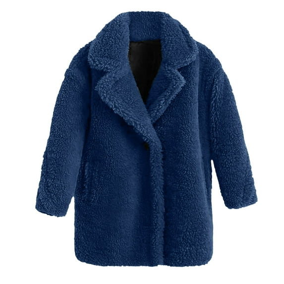 Girls Fuzzy Peacoat Plain Open Front Collar Sherpš Outwear Kids Toddler Winter Padded Fleece Warm Coats with Pockets
