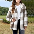 thumbnail image 1 of Girls Fuzzy Plaid Jacket Zip up Fleece Plaid Flannel Hoodies Casual Long Sleeve Coats Loungewear Warm Winter Outwear Khaki 140, 1 of 5