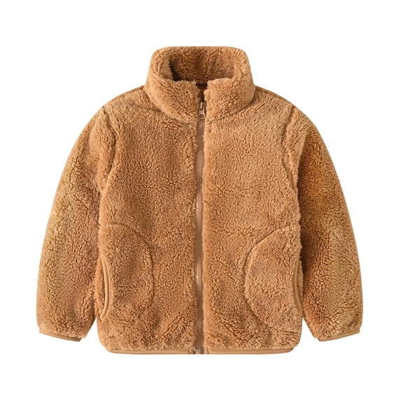 Girls Fuzzy Sherpa Coat Full Zip Hoodie Fleece Jacket with Pockets Fall Winter Outwear Coffee 1 Years