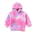 thumbnail image 1 of Girls' Fuzzy Sherpa Fleece Hoodie Tie Dye Fashion Hooded Pullover Sweatshirt Toddlers Kids Fall Winter Tops (1 Years, Purple), 1 of 5