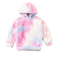 thumbnail image 1 of Girls' Fuzzy Sherpa Fleece Hoodie Tie Dye Fashion Hooded Pullover Sweatshirt Toddlers Kids Fall Winter Tops (4 Years, Pink), 1 of 5