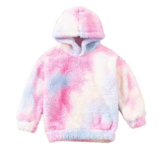 Girls' Fuzzy Sherpa Fleece Hoodie Tie Dye Fashion Hooded Pullover Sweatshirt Toddlers Kids Fall Winter Tops (4 Years, Pink)