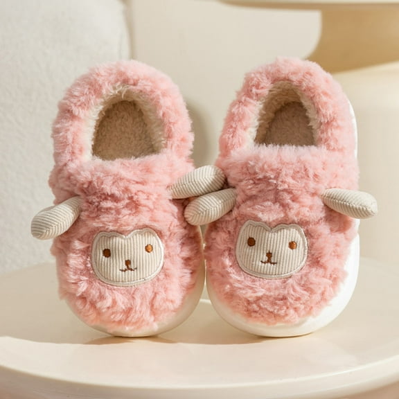 Girls Fuzzy Slippers Warm Indoor Soft Comfortable Winter Slides Sheep Girls Slippers for Toddlers,Z04 Pink,4-4.5 Years