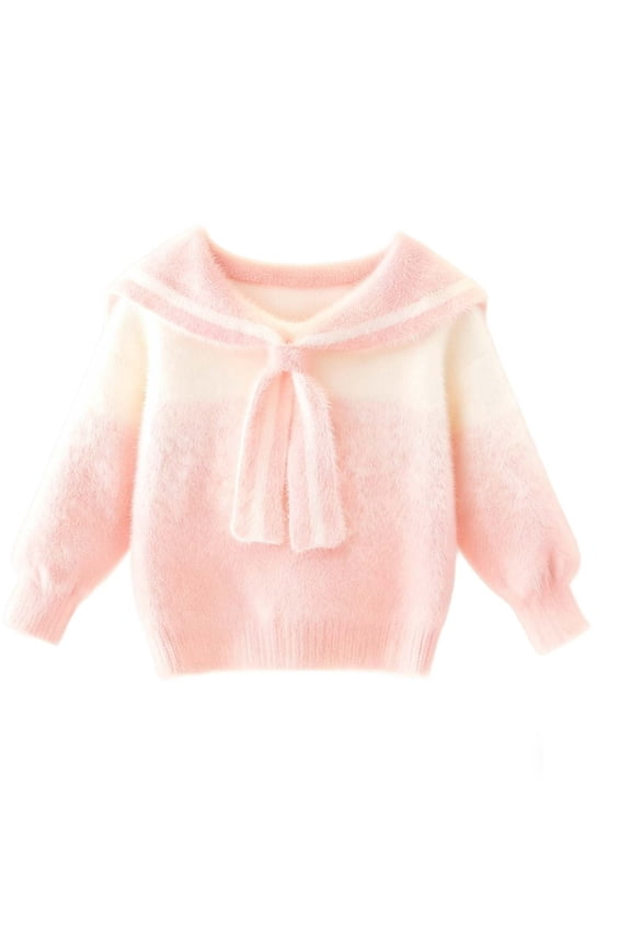 Girls Fuzzy Sweater Uniforms Sailor Collar Cute Sweaters Sweatshirts Long Sleeve Fluffy Knit Pullover Tops Beige, 2-3 Y