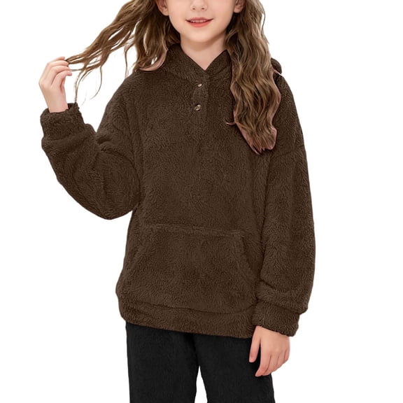 Girls Fuzzy Sweatshirt Long Sleeve Brown Sweatshirt Girls Casual Pullover Kids Hoodies Girls 9-10 Years
