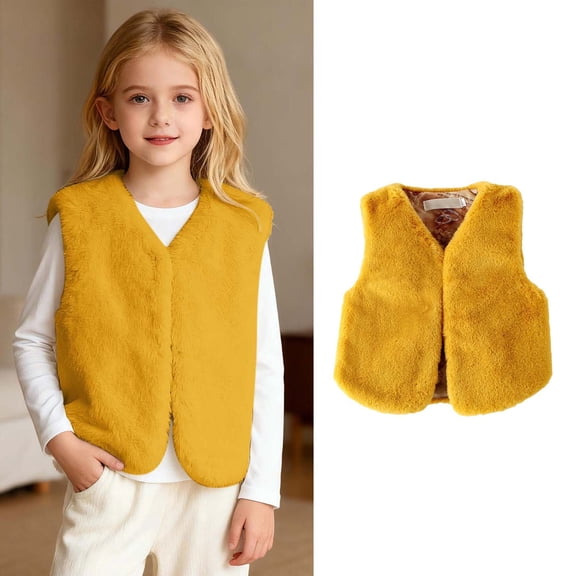 Girls Fuzzy Vest Yellow Vest Kids Warm Winter Clothes Girls Coat Size 9-10 Years