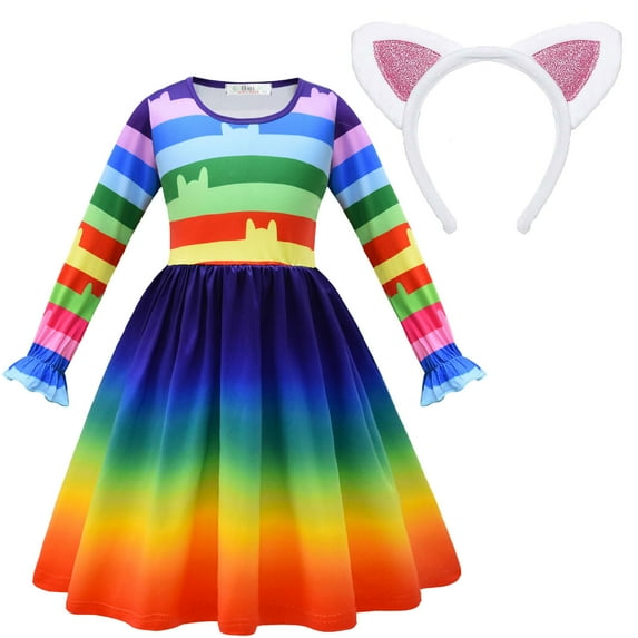 Girls Gabby's Dress Halloween Rainbow Long Sleeve Stripe Costume