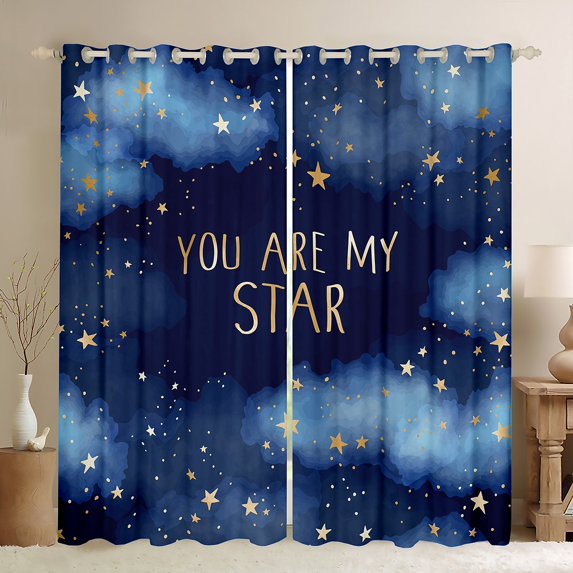 Galaxy Blackout Curtains Blue Galaxy Curtains Star Decor Window Curtains, Universe Themed Decor Bedroom Curtains Blue Gradient Curtains Outer Space Bedroom Decor,2 Panels 52"Wx84"L