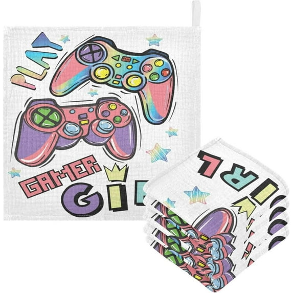 Girls Game Controller Baby Muslin Washcloths Soft Absorbent Face Towel, Pink Video Games Burp Cloths Cotton Bath Wipes 5 PCS Infant Wash Cloth for Newborn Boys Girls 12"x12"