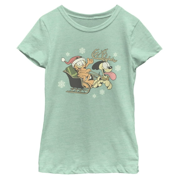 Girls Garfield Christmas Odie Sleigh T Shirt