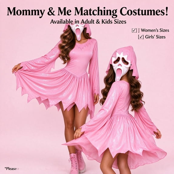 Girls Ghost Horror Costume Screamy Pink Glitter Ghost Horror Halloween