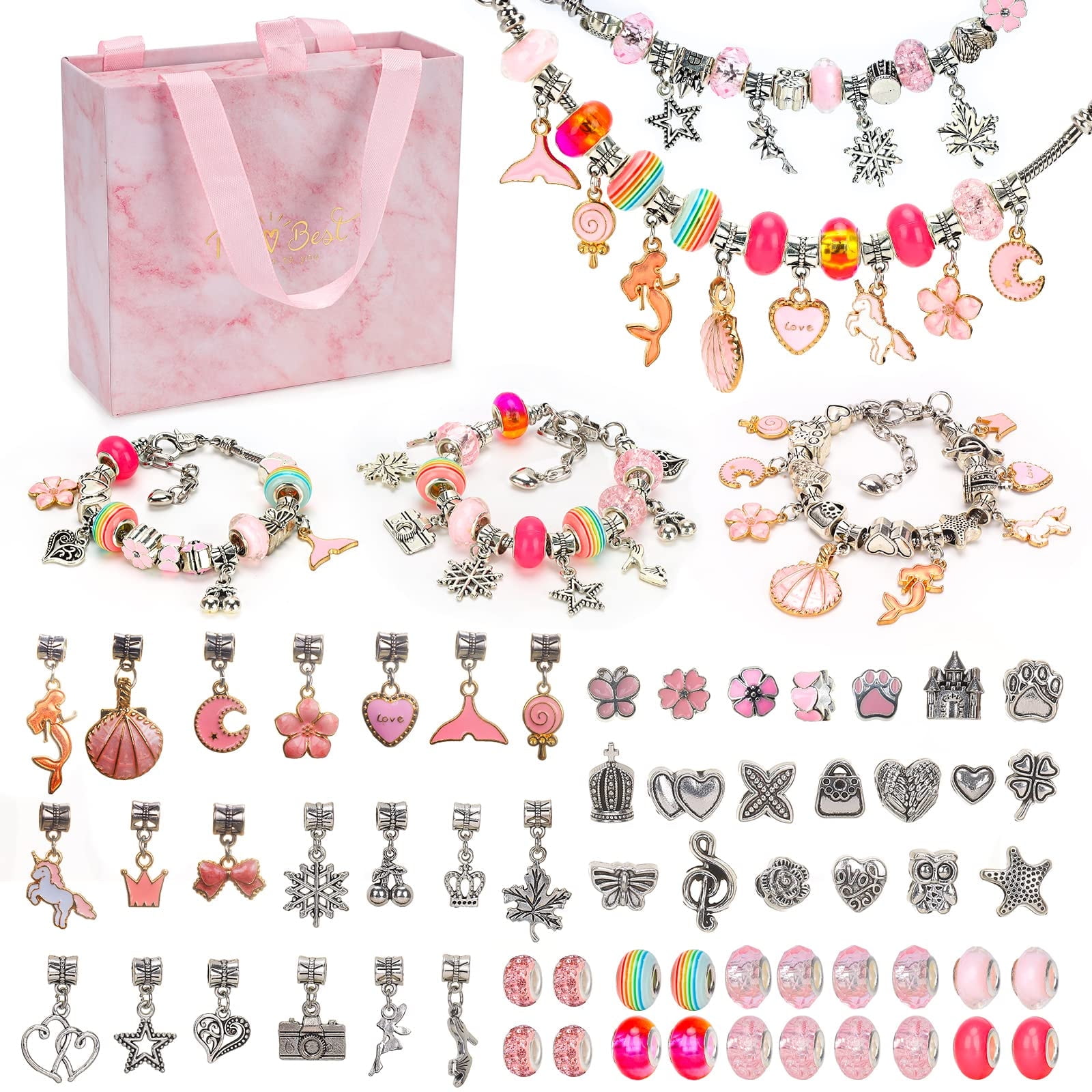 Girls Gifts for 6 7 8 9 10 Year Old,Kids DIY Arts Crafts Set for Girl Age 5-12 Birthday Gift Charm Bracelet Making Kits for 11 Year Olds Girls Jewelry Bracelet Toys Present for Teenage Girls