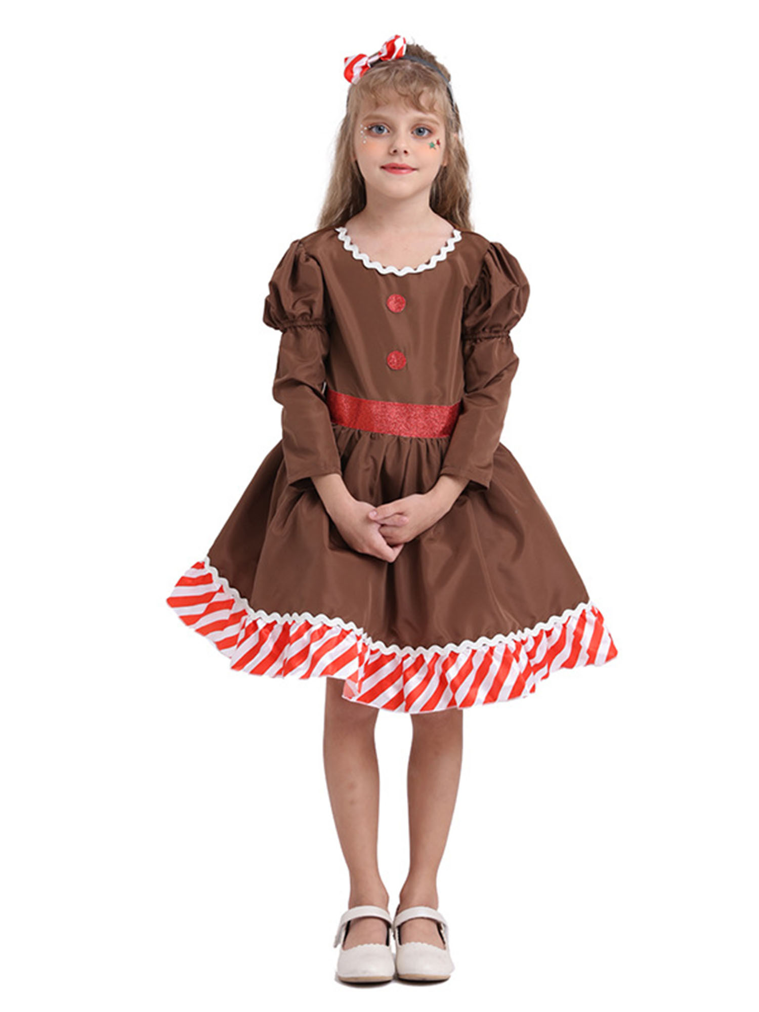 Girls Gingerbread Man Costume, Kids Long Sleeve Round Neck Princess ...