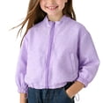 thumbnail image 1 of Girls Gingham Print Lightweight Jacket Zip Up Bomber Windbreaker for Kids Spring Fall Casual Outerwear Purple,Size 1-2T, 1 of 7