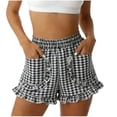 thumbnail image 1 of Girls Gingham Ruffle Shorts High Waisted 100% Cotton Summer Shorts for Kids Little Kids with Pockets Black White,Size 5-6 T, 1 of 6