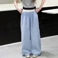 thumbnail image 1 of Girls Gingham Wide Leg Pants Elastic High Waist Gingham Pants Lightweight Loose Fit Summer Long Pants for Girls, 1 of 4