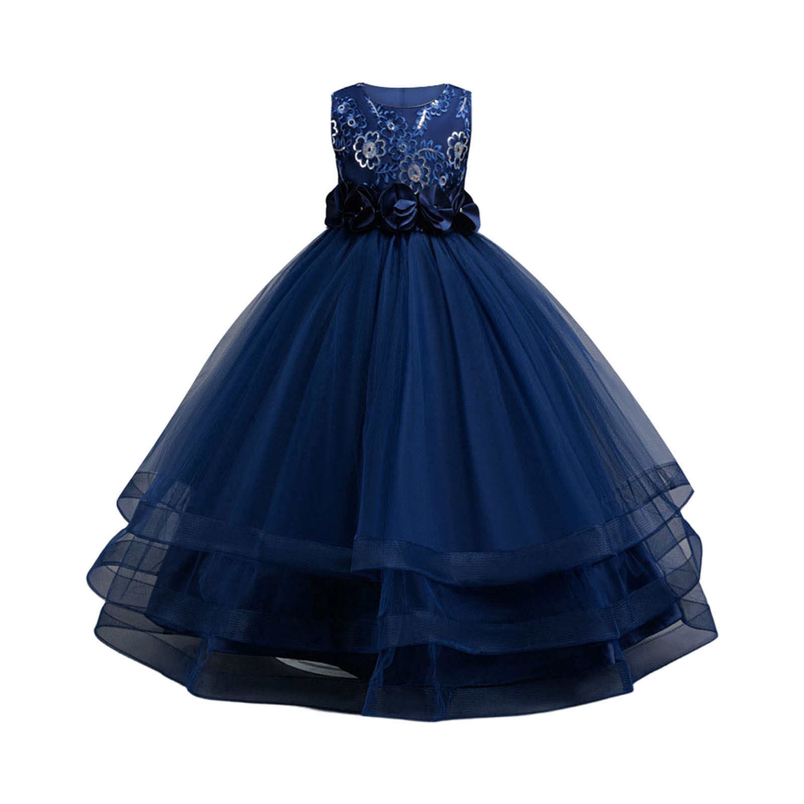 Girls Girl Dress Sleeveless Embroidery Floral Gown for Wedding Birthday Party