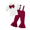 thumbnail image 1 of Girls Girls Spring Summer Gentleman Short Sleeve Back With Flared Pant Suit Girls Sleeve Bow Tie Top Casual Pants, 1 of 8