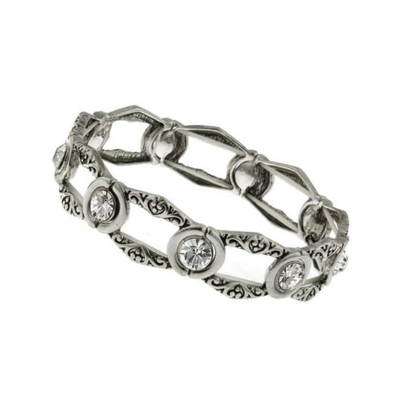 Girls Glass Silver-Toned Crystal Open Work Stretch Fashion Bracelet