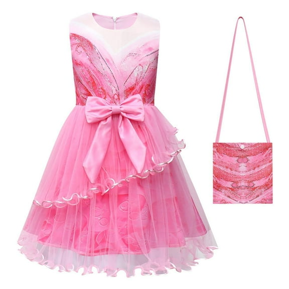 Girls Glinda Costume Dress with Bag Halloween Princess Witch Cosplay Outfits, Size for 4-5Y