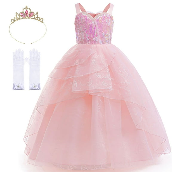 Girls Pink Witch Costume with Accessories Halloween Birthday Cosplay Outfits, Size 9-10Y