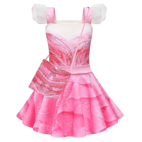 Girls Glinda Costume with Bag Halloween Sleeveless Cosplay Outfits, Size 9-10Y