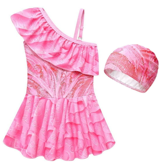 Girls Glinda One Piece Swimsuit with Swim Cap Movies Cosplay Outfits, Size 4-5Y