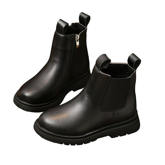 Girls Glitter Ankle Boots Side Zipper Chelsea Booties Lug Sole (Toddler/Little Kids/Big Kids) Black 7.5-8 Years