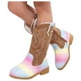 thumbnail image 1 of Girls Glitter Cowboy Boots Fashion Knee High Western Cowgirl Booties Kids Pointed Toe Mid Calf Riding Shoes, 1 of 3