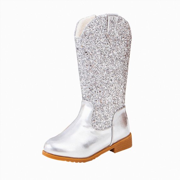 Girls Glitter Cowboy Boots Sparkly Cowgirl Boots Side Zipper Toddler Little Kid Big Kid Western Boots for Kids 3-11 Years