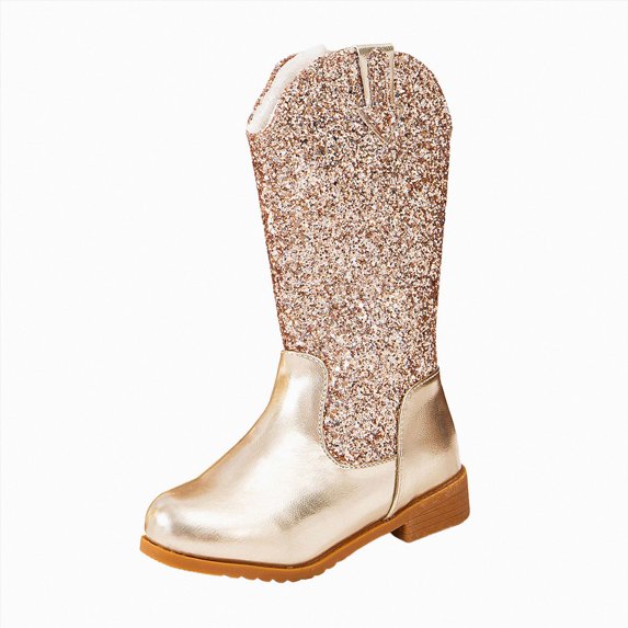 Girls Glitter Cowboy Boots Sparkly Cowgirl Boots Side Zipper Toddler Little Kid Big Kid Western Boots for Kids 3-11 Years