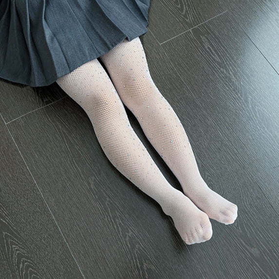 Girls' Glitter Fishnet Tights Tights Rhinestone Stockings High Waist Fishnet Tights Fish Net Stocking Bling Mesh Stockings 6-12 Years