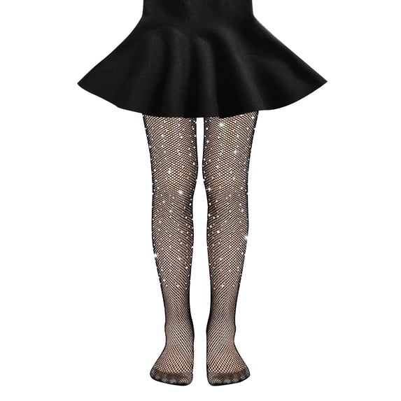 Girls' Glitter Fishnet Tights with Rhinestone High Waist Fishnet Tights Hollow Out Fishnet Holiday Party Decoration 6-12 Years