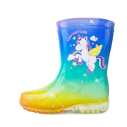 Girls Glitter Glow Waterproof Rainboots Toddler Kids Rainbow Waterproof Boots Cute Unicorn Designs
