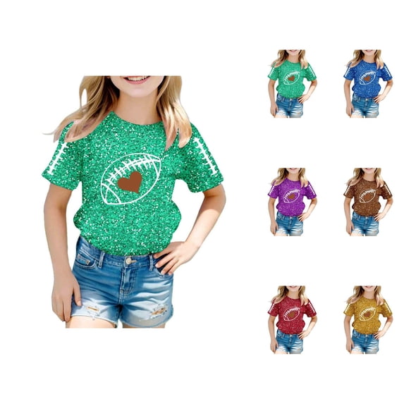 Girls Glitter Graphic T-Shirt, Comfortable Casual Short Sleeve Tee, Soft Breathable Top for Kids, Youth & Teens, Stylish Everyday Wear