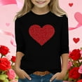 thumbnail image 1 of Girls Glitter Heart Cold Shoulder Top - Soft Stretchy 3/4 Sleeve Black Casual Shirt for Kids 4-12,Size 3-4T, 1 of 5